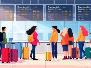 Călători la aeroport pregătindu-se pentru plecare.