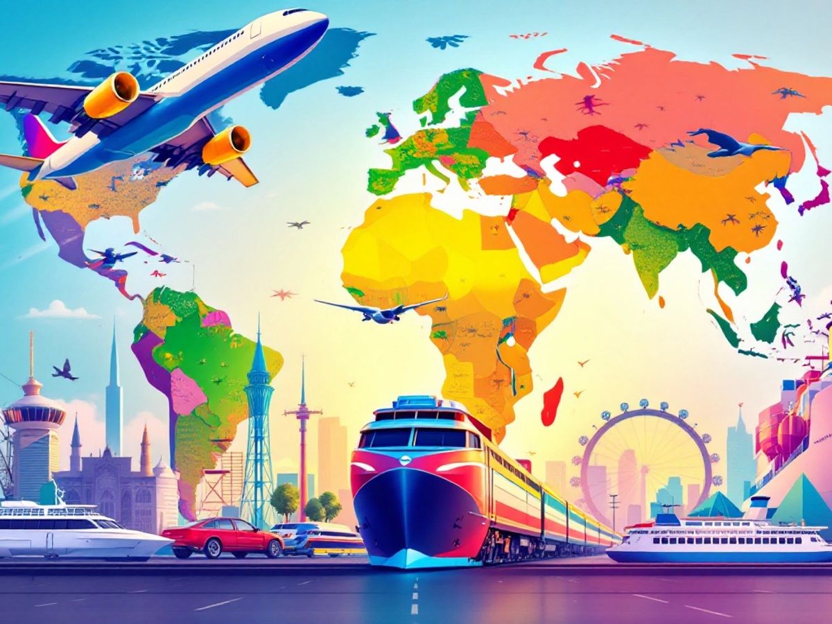 Transport internațional: avioane, trenuri și nave.