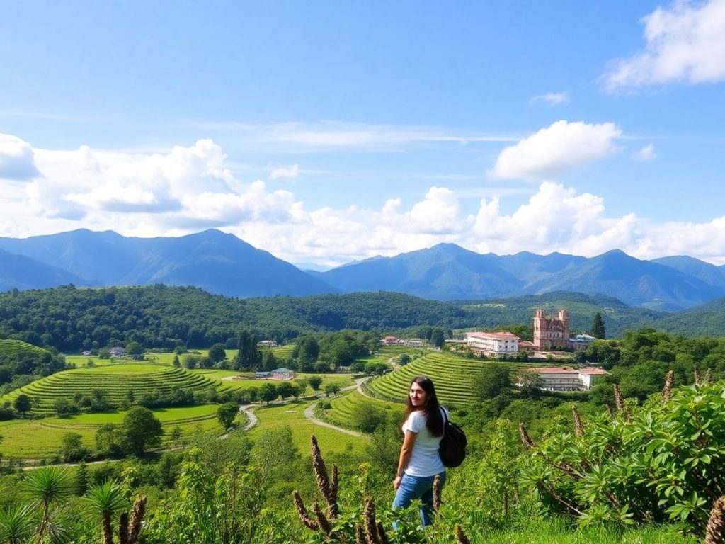 Peisaj de călătorie cu natură și relaxare.