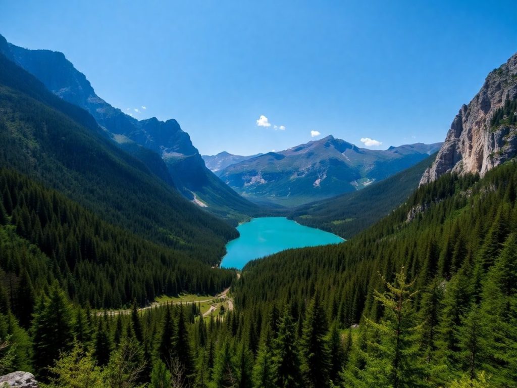 Munți înalți și lac cristalin în România.